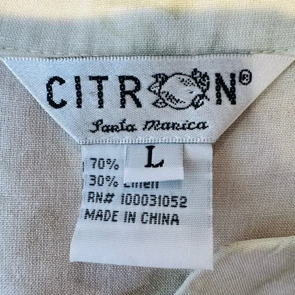 Citron Beige Tunic Landscape Scenery Silk Linen Blend Button Down Size Large - Picture 7 of 8